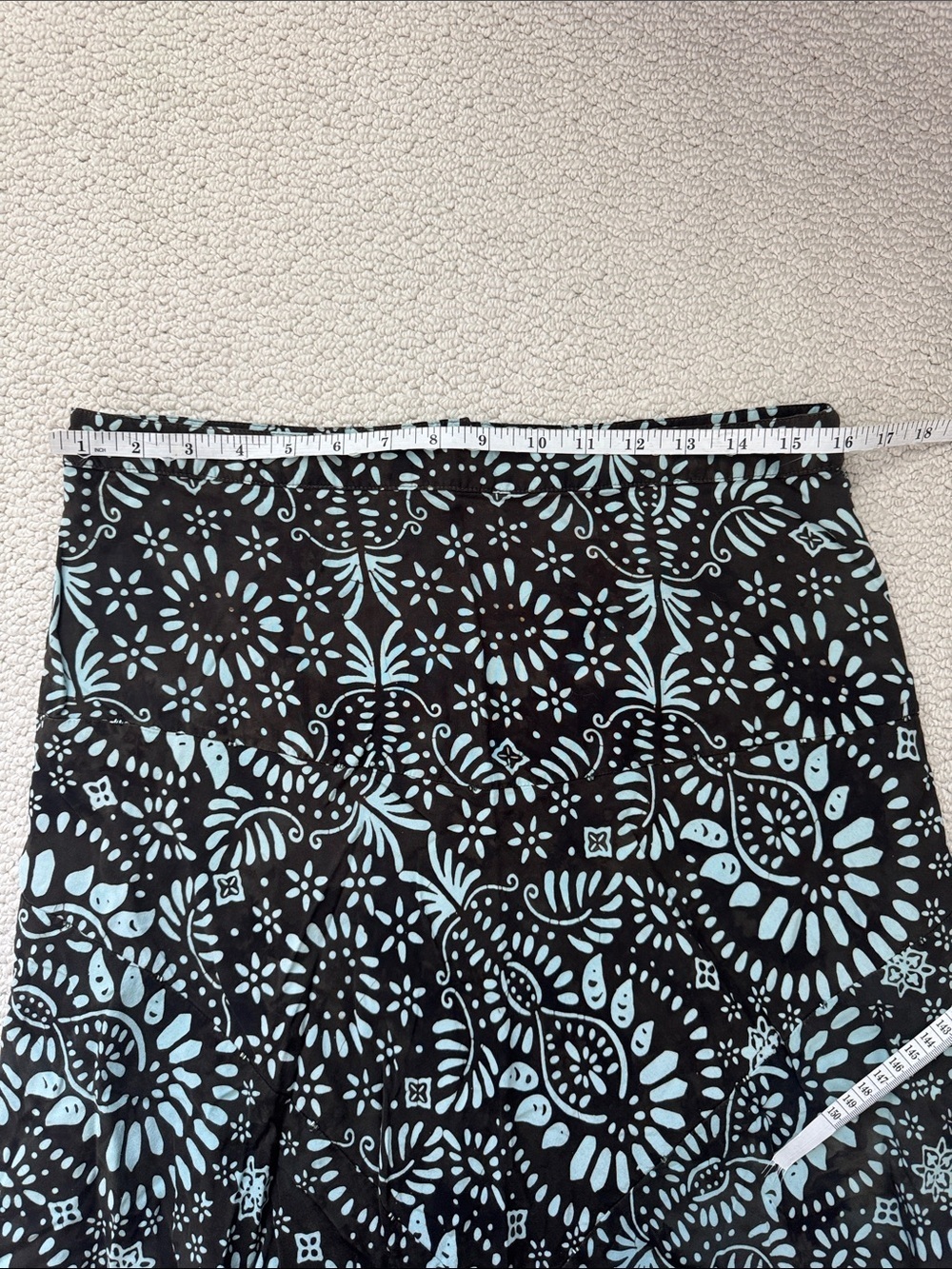 Brown and Teal Asymmetrical A-Line Midi Skirt - Picture 9 of 9